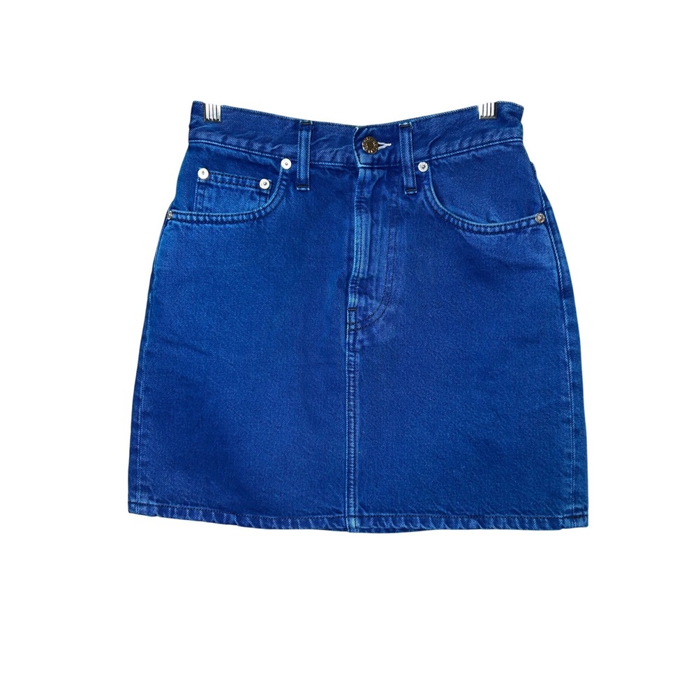 Helmut Lang Denim Jean Skirt Women's 24 Blue Mini High Waisted Made in Italy